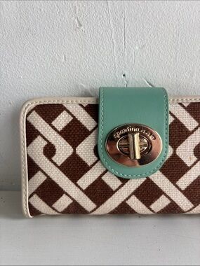 Spartina 449 Brown & Cream Geometric Wallet with Mint Strap